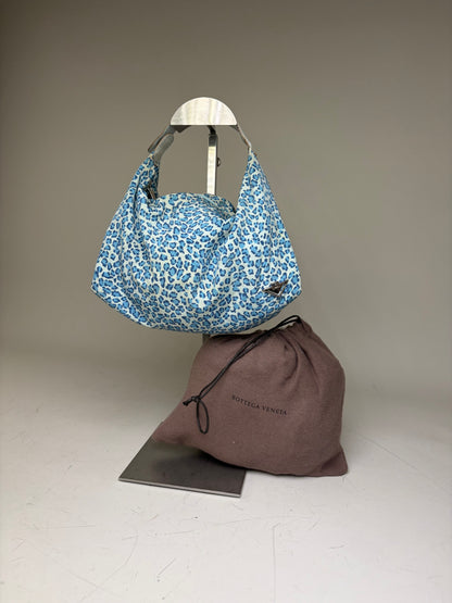 Vintage Bottega Veneta Polka Dot Fabric Tote Light Blue Navy