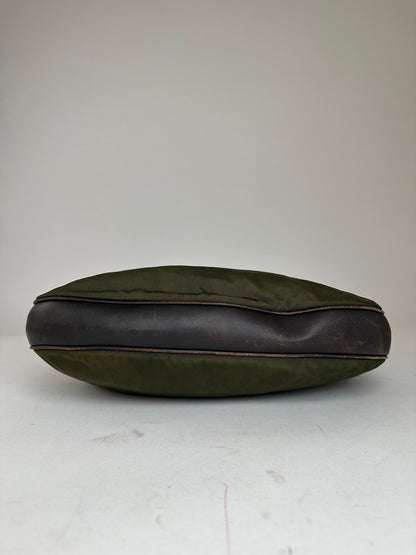 Vintage Gucci Canvas Leather Hobo Shoulder Bag Olive Green Brown