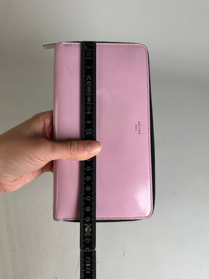 Vintage Celine Grained Leather Wallet Pink Silver