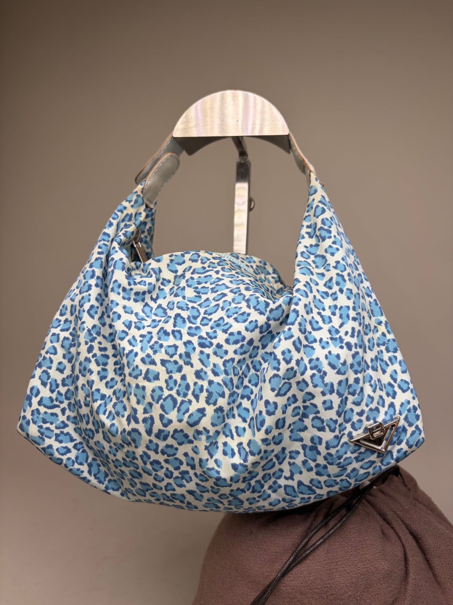Vintage Bottega Veneta Polka Dot Fabric Tote Light Blue Navy