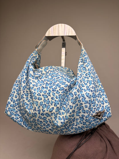 Vintage Bottega Veneta Polka Dot Fabric Tote Light Blue Navy