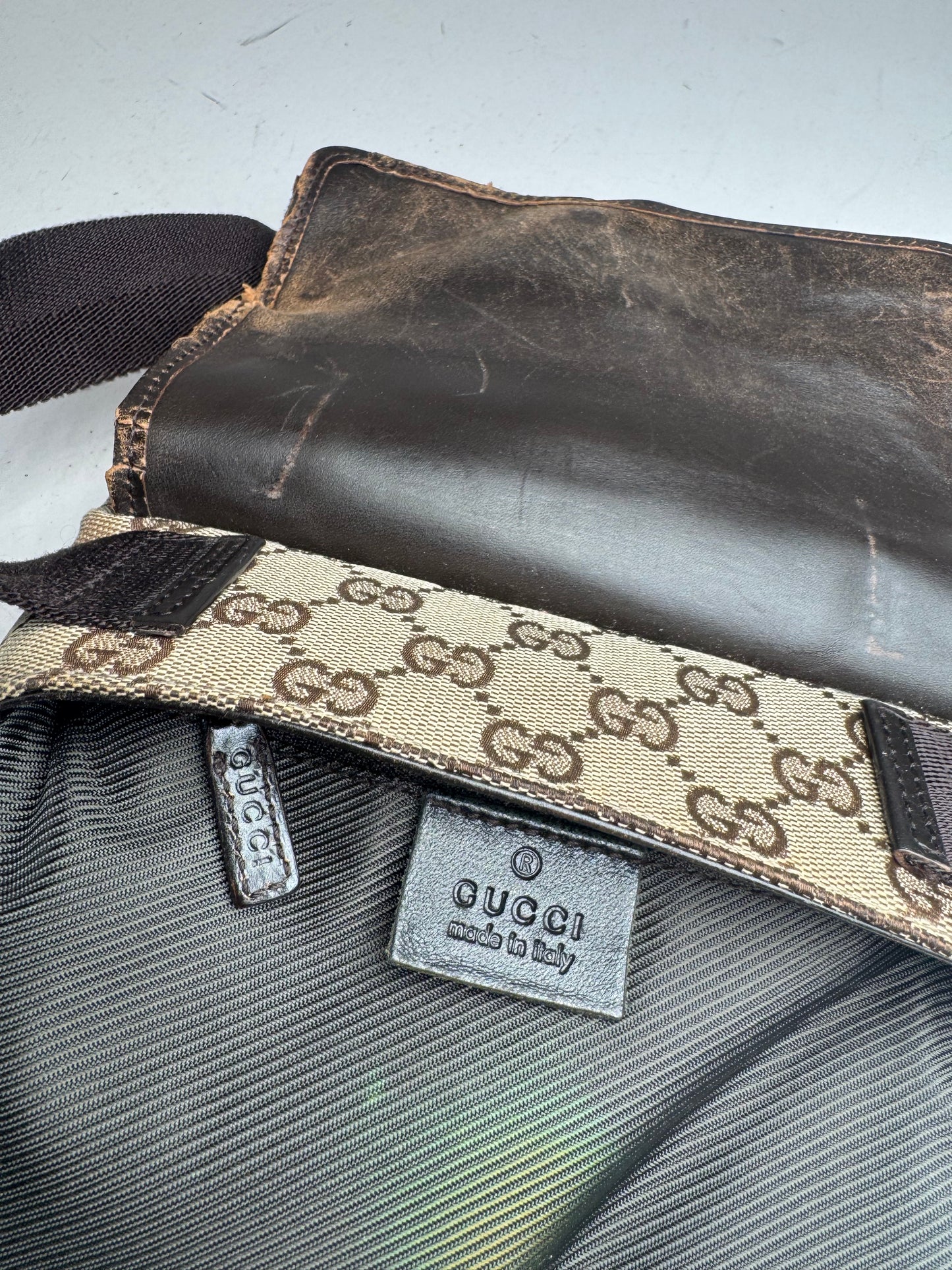 Vintage Gucci Monogram Crossbody Bag Beige Brown