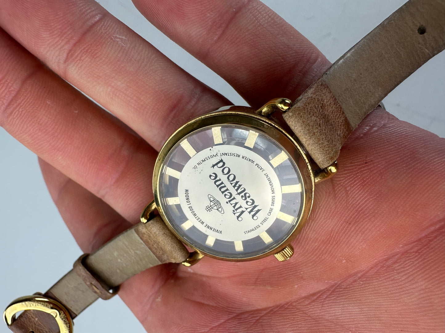 Vintage Vivienne Westwood Leather Strap Watch Beige Gold