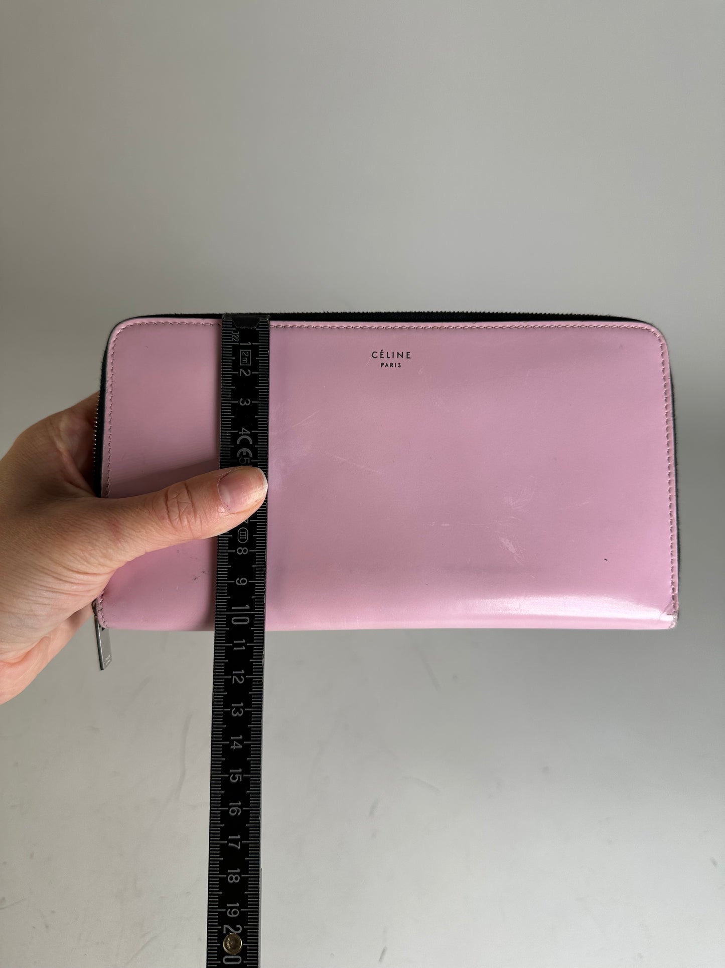 Vintage Celine Grained Leather Wallet Pink Silver