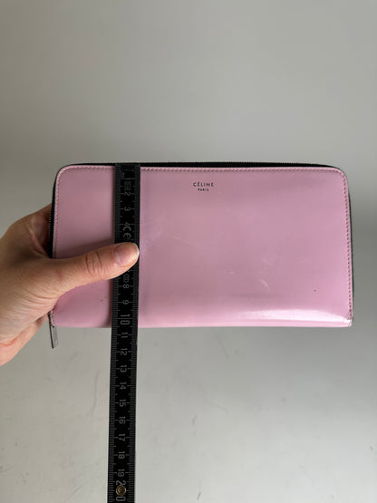 Vintage Celine Grained Leather Wallet Pink Silver