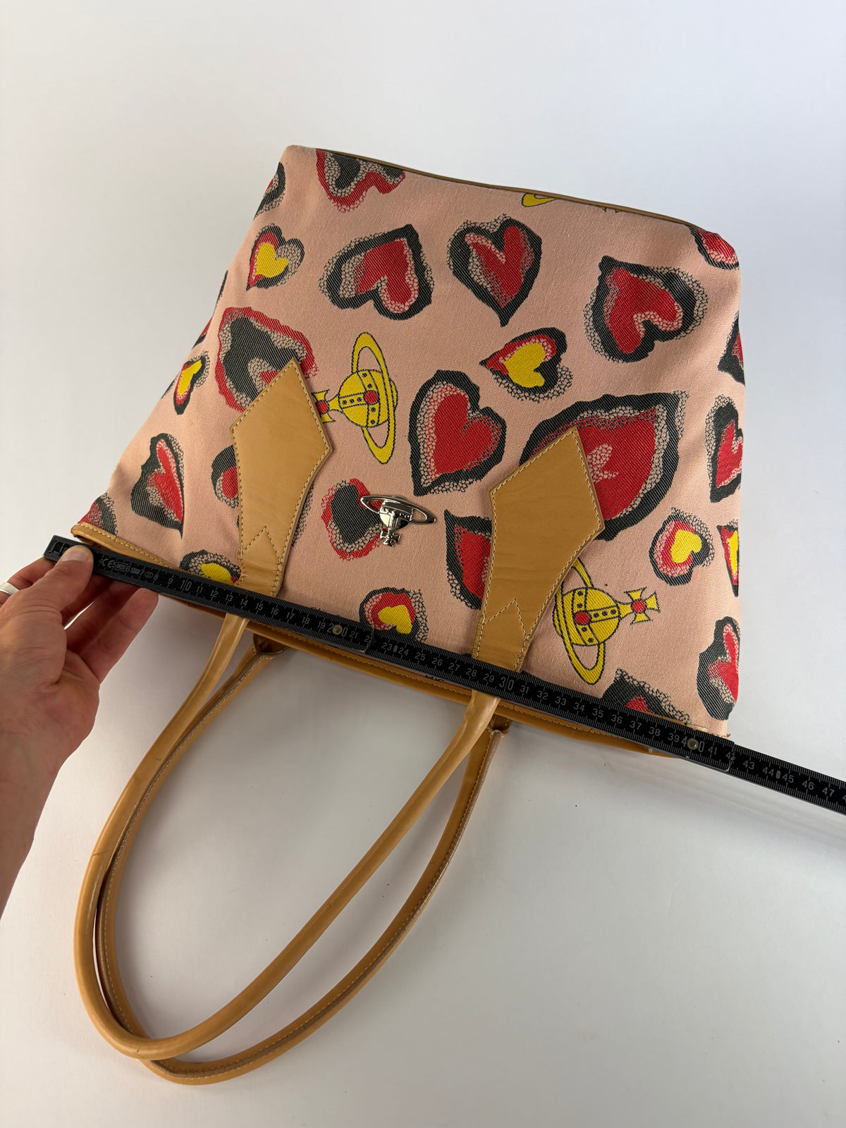 Vintage Vivienne Westwood Heart Print Canvas Tote Pink Red
