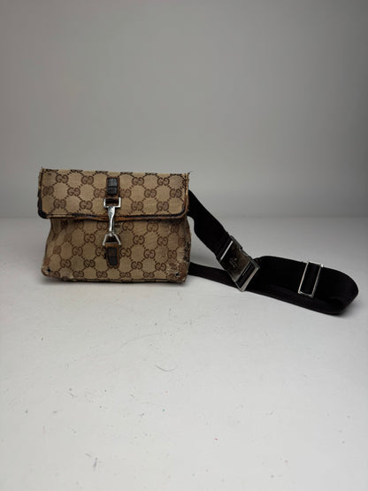 Vintage Gucci Monogram Crossbody Bag Beige Brown