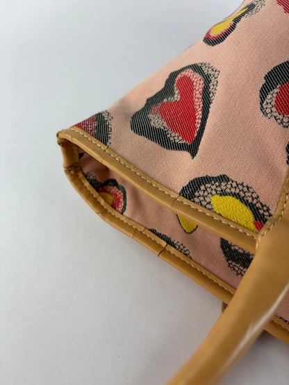Vintage Vivienne Westwood Heart Print Canvas Tote Pink Red