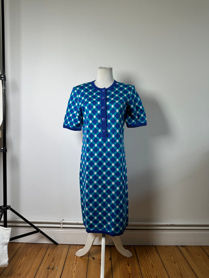Vintage Yves Saint Laurent Knitted Dress Blue Turquoise White M