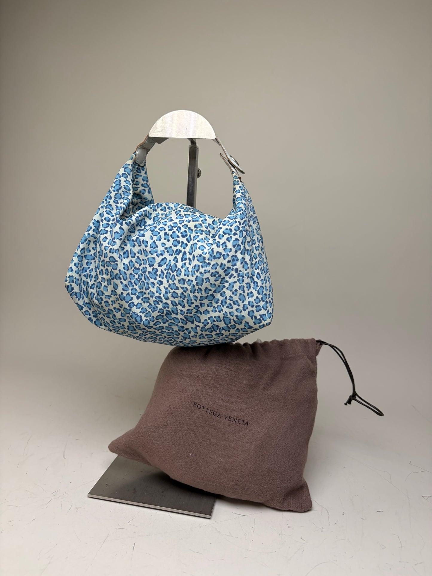Vintage Bottega Veneta Polka Dot Fabric Tote Light Blue Navy