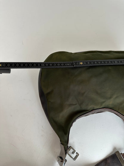 Vintage Gucci Canvas Leather Hobo Shoulder Bag Olive Green Brown