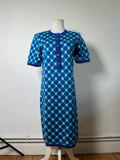 Vintage Yves Saint Laurent Knitted Dress Blue Turquoise White M