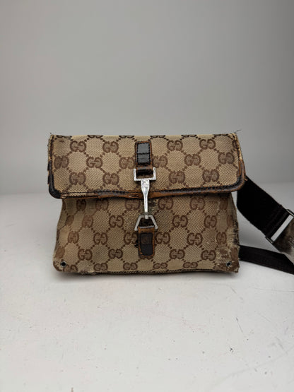 Vintage Gucci Monogram Crossbody Bag Beige Brown