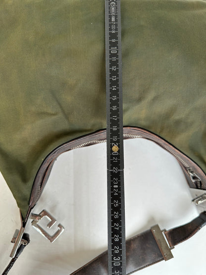 Vintage Gucci Canvas Leather Hobo Shoulder Bag Olive Green Brown