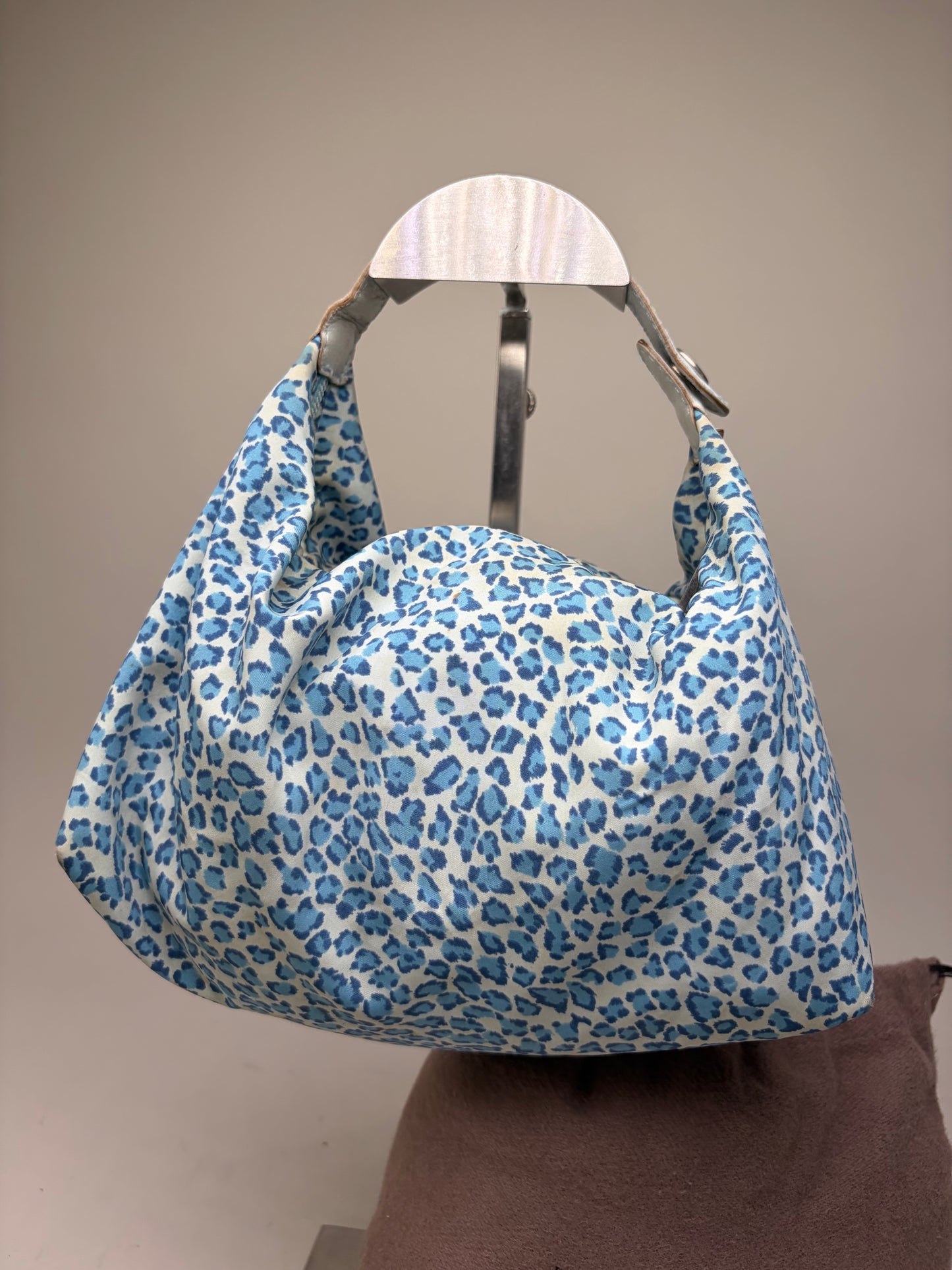 Vintage Bottega Veneta Polka Dot Fabric Tote Light Blue Navy