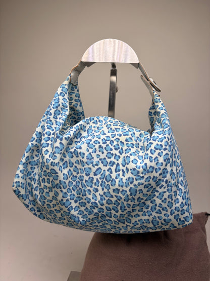 Vintage Bottega Veneta Polka Dot Fabric Tote Light Blue Navy