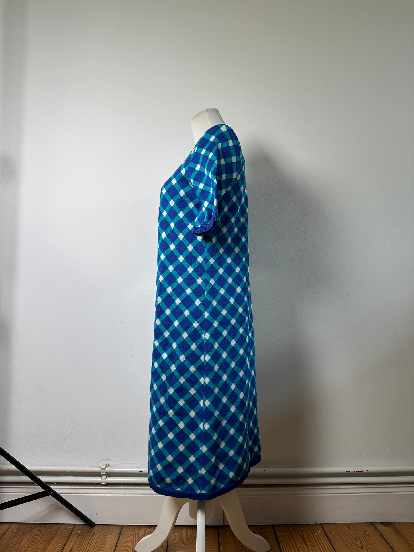 Vintage Yves Saint Laurent Knitted Dress Blue Turquoise White M