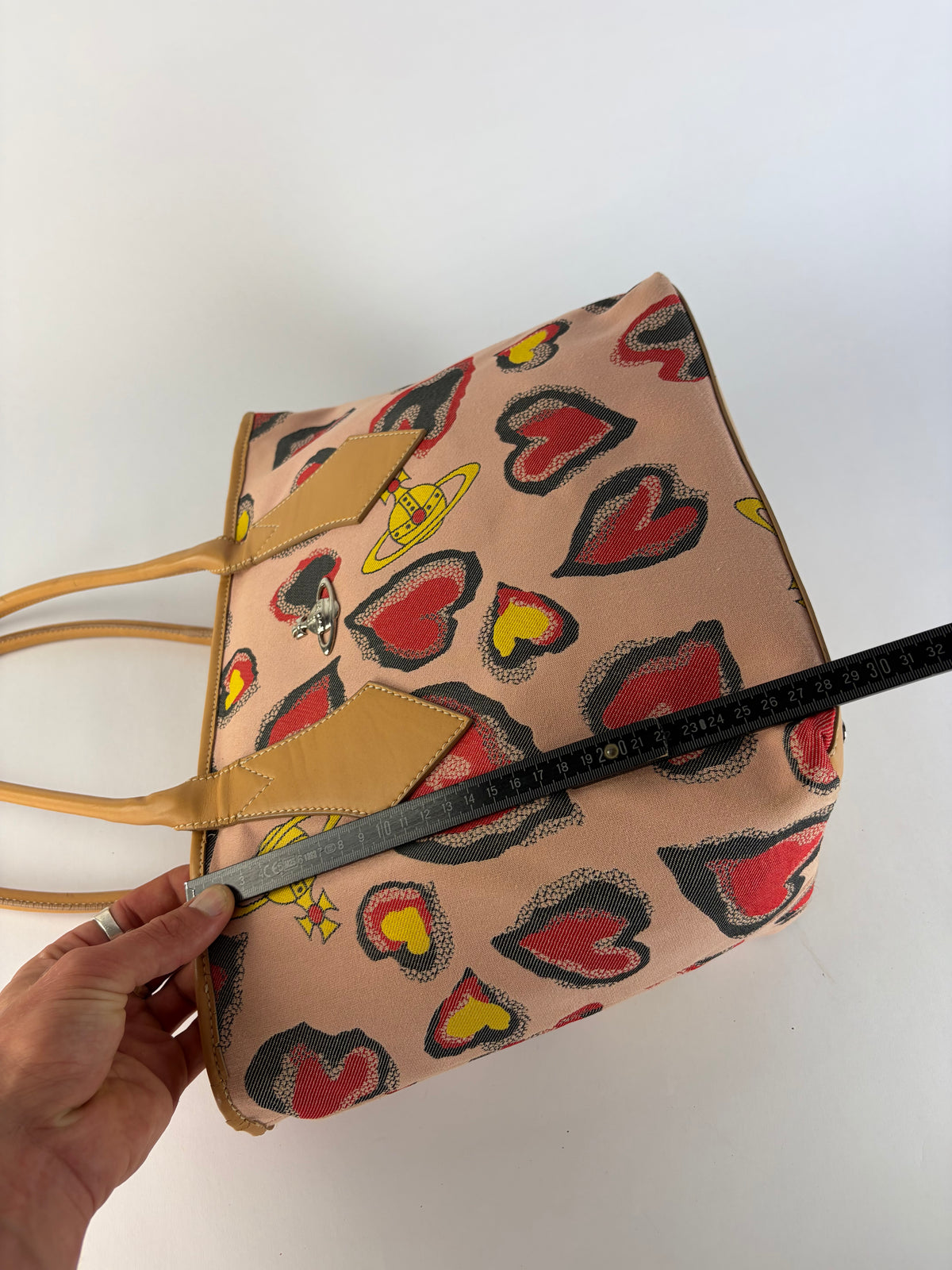 Vintage Vivienne Westwood Heart Print Canvas Tote Pink Red