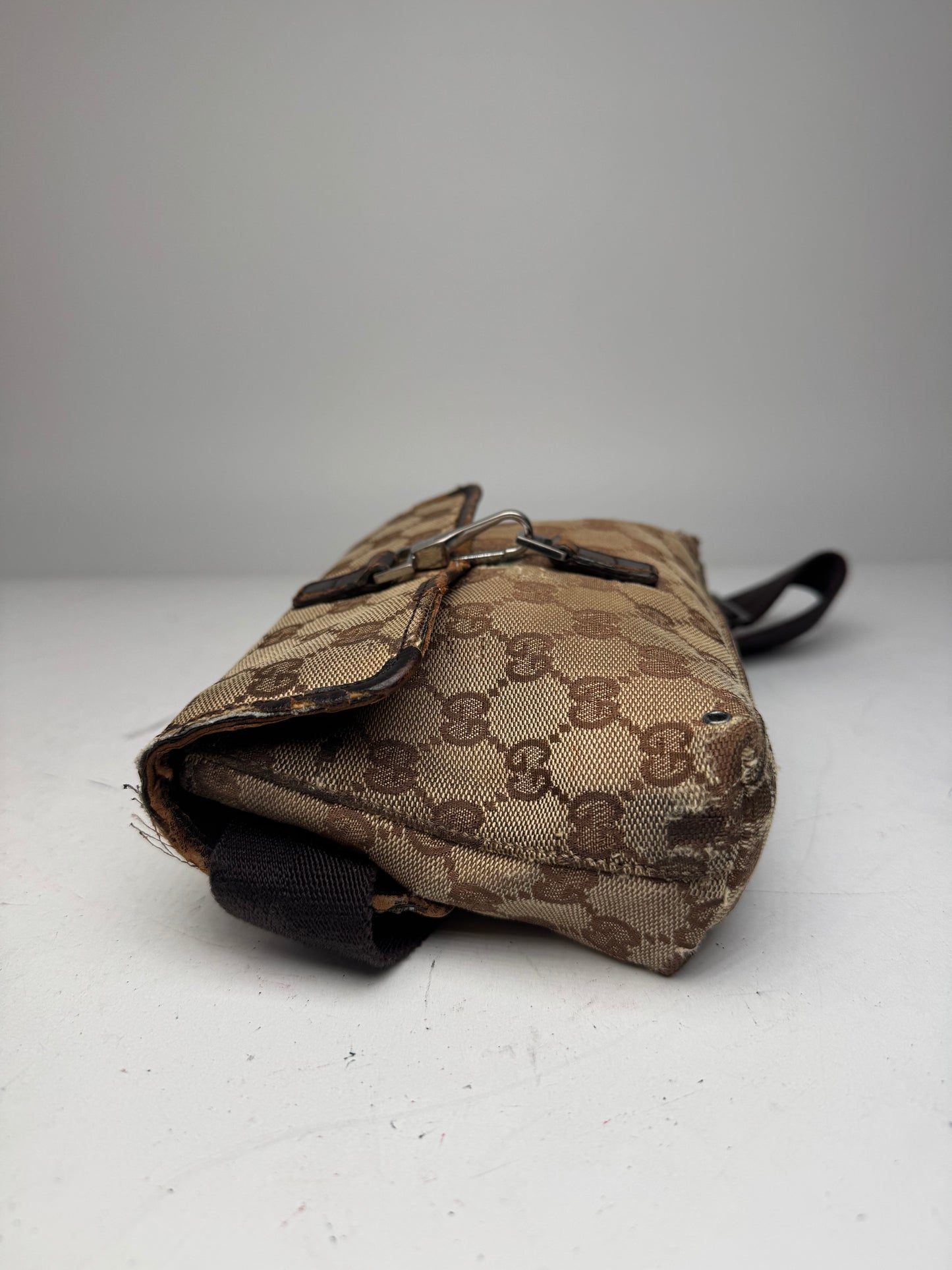 Vintage Gucci Monogram Crossbody Bag Beige Brown