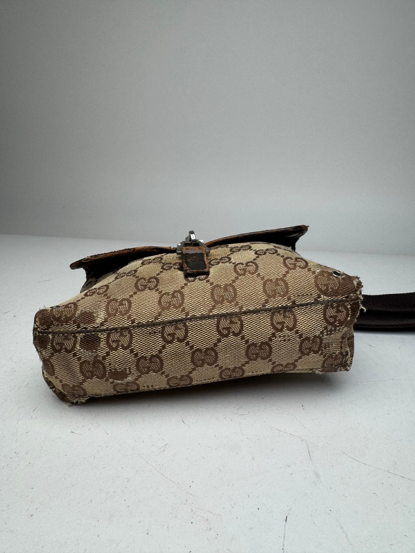 Vintage Gucci Monogram Crossbody Bag Beige Brown