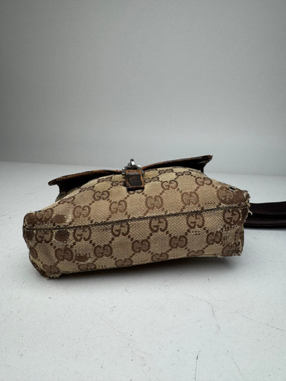 Vintage Gucci Monogram Crossbody Bag Beige Brown