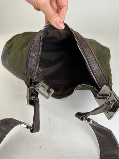 Vintage Gucci Canvas Leather Hobo Shoulder Bag Olive Green Brown