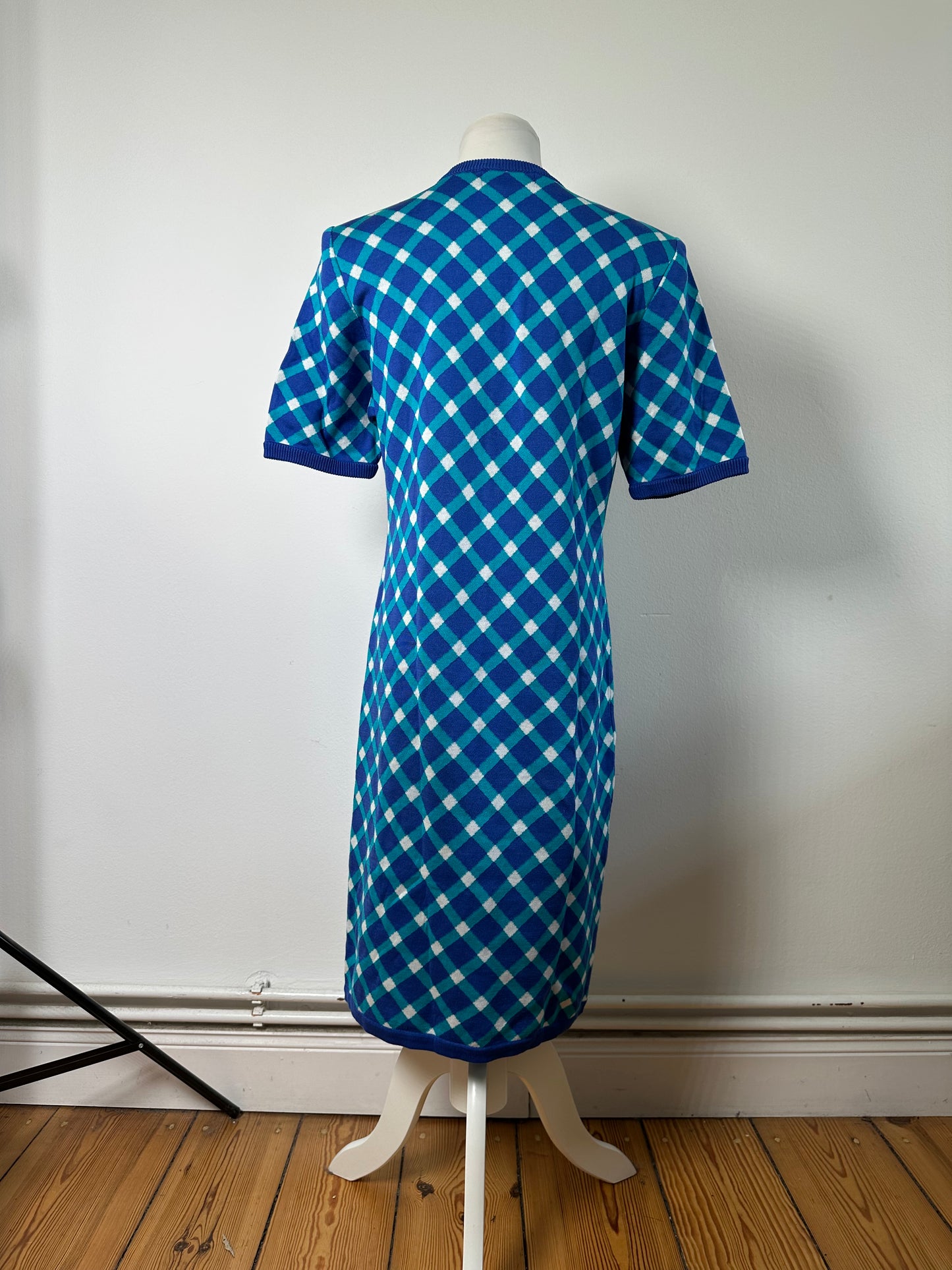 Vintage Yves Saint Laurent Knitted Dress Blue Turquoise White M