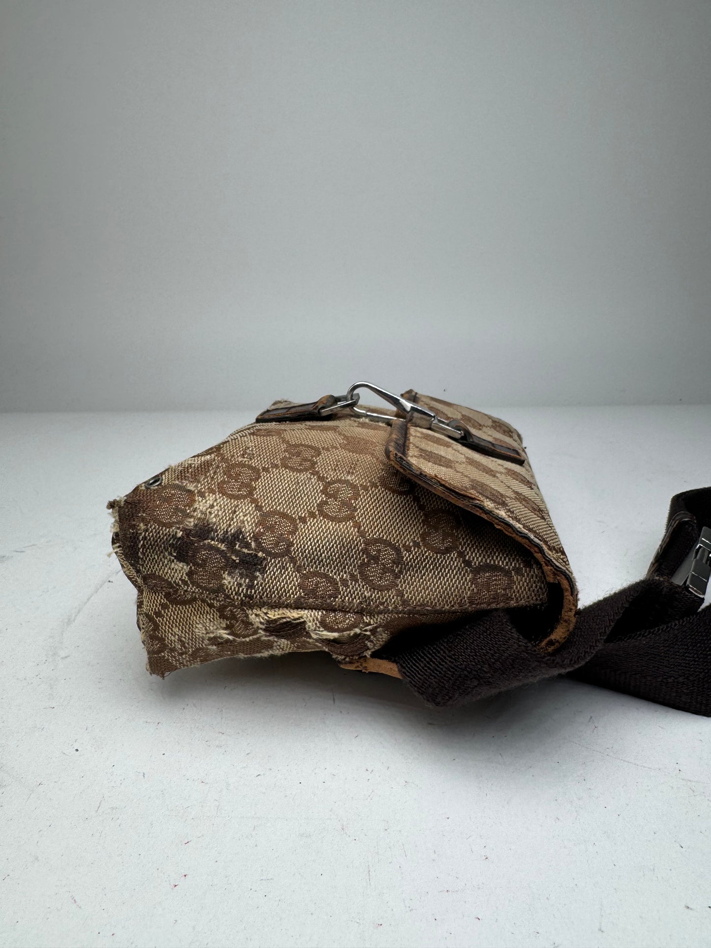 Vintage Gucci Monogram Crossbody Bag Beige Brown