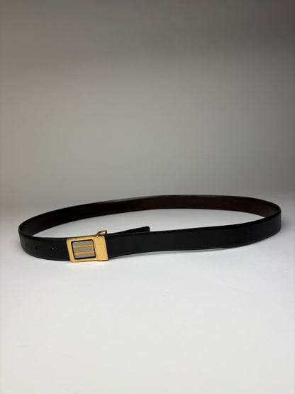 Vintage Dior Leather Belt Gold Buckle c. Late 1980s Black