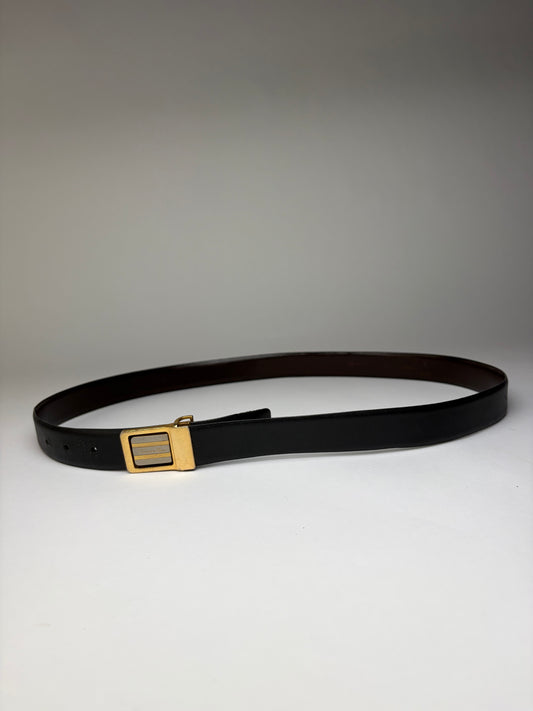Vintage Dior Leather Belt Gold Buckle c. Late 1980s Black