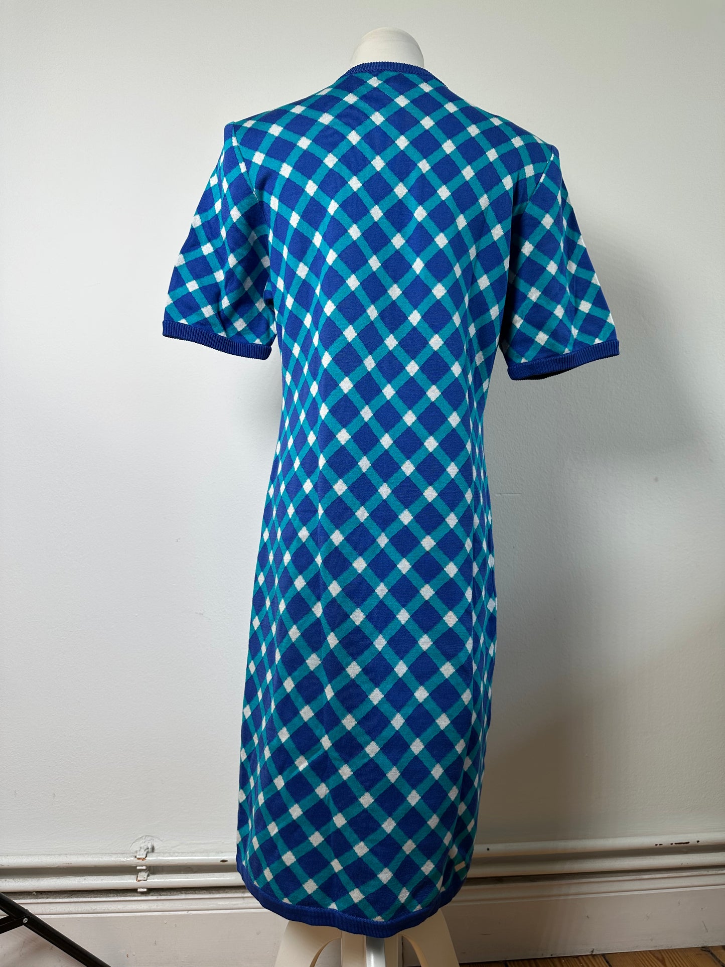 Vintage Yves Saint Laurent Knitted Dress Blue Turquoise White M