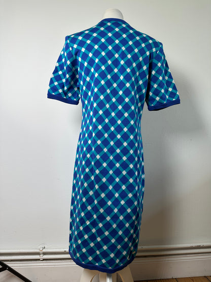 Vintage Yves Saint Laurent Knitted Dress Blue Turquoise White M