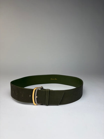 Vintage Dior Wide Leather Belt Late 1970s–1980s Olive Green
