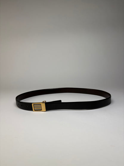 Vintage Dior Leather Belt Gold Buckle c. Late 1980s Black