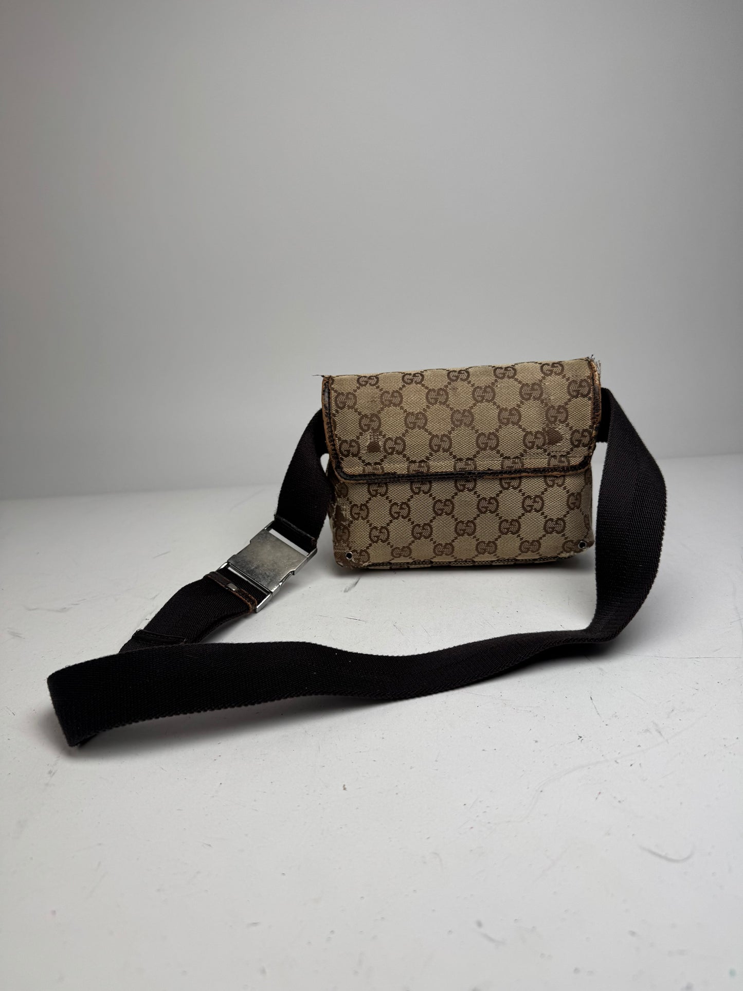 Vintage Gucci Monogram Crossbody Bag Beige Brown