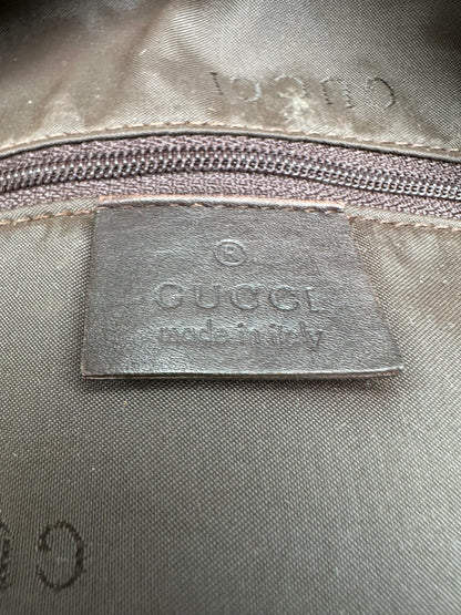 Vintage Gucci Canvas Leather Hobo Shoulder Bag Olive Green Brown