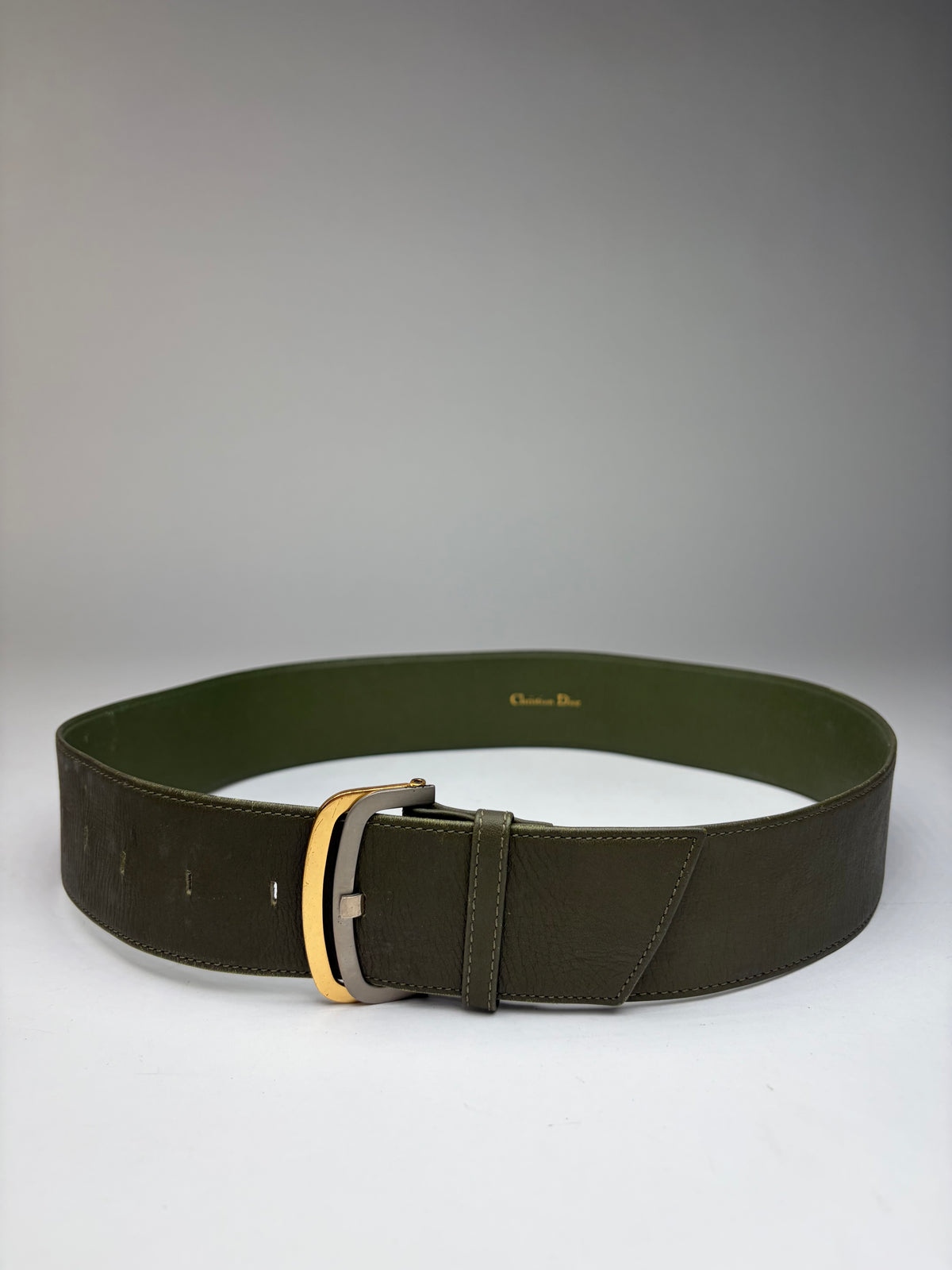 Vintage Dior Wide Leather Belt Late 1970s–1980s Olive Green