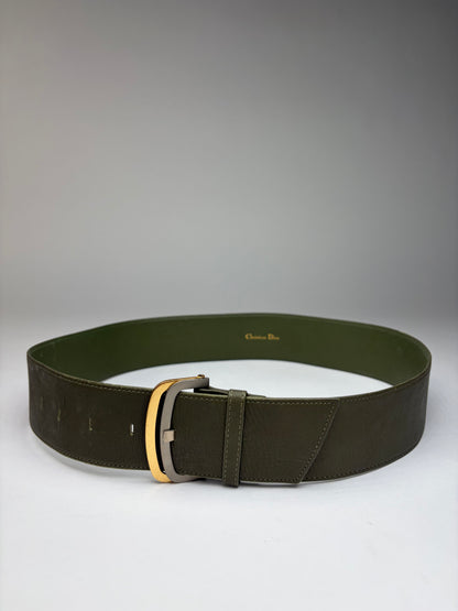 Vintage Dior Wide Leather Belt Late 1970s–1980s Olive Green