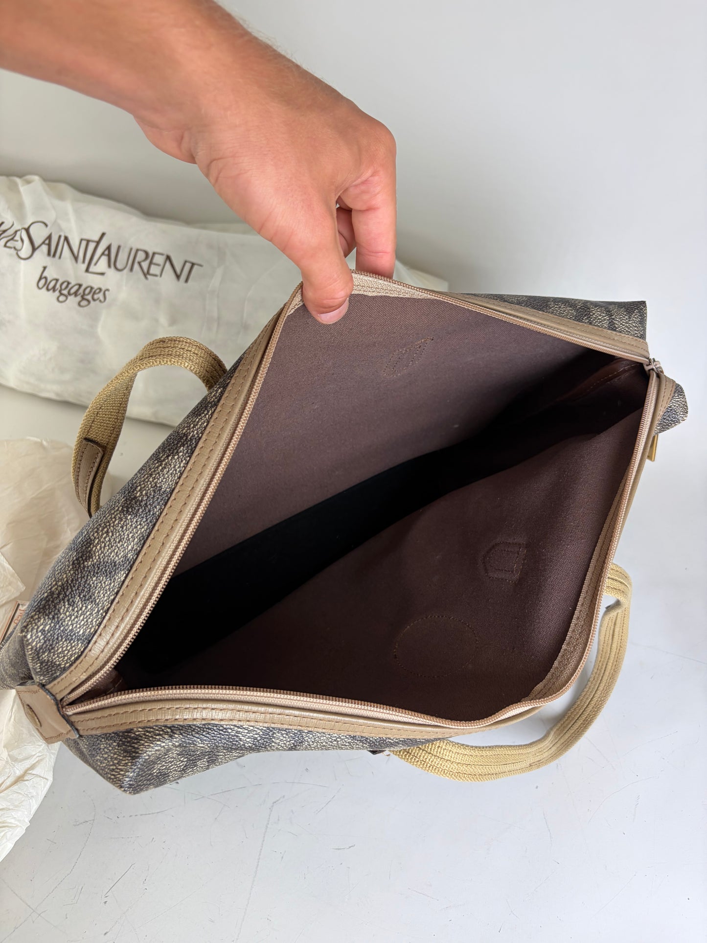 Vintage Yves Saint Laurent Monogram Canvas Tote Brown Cream
