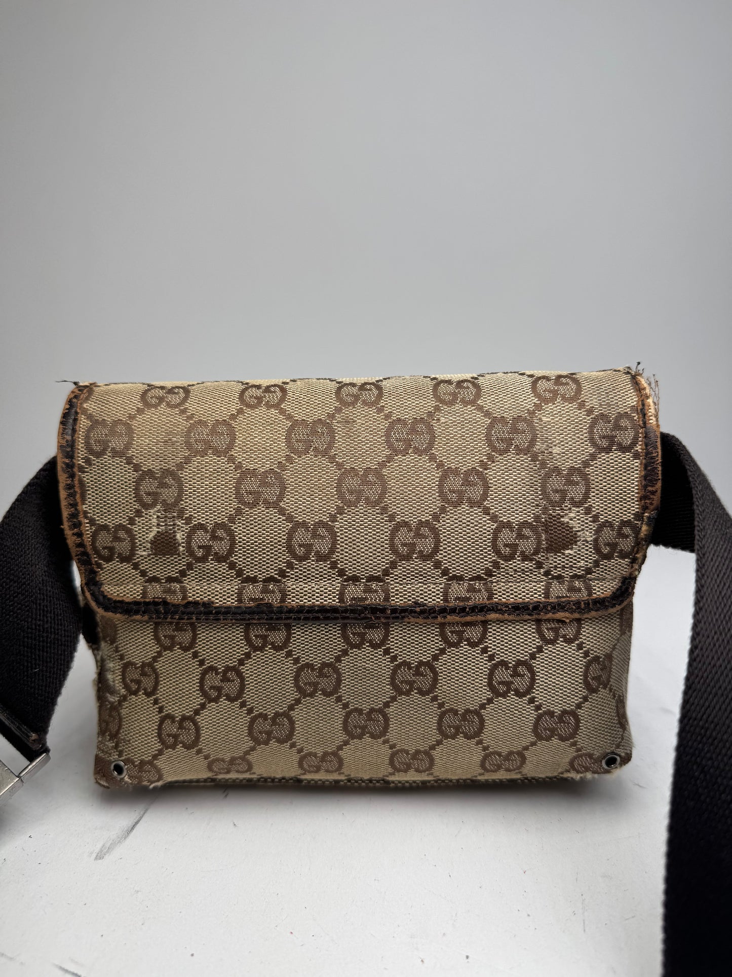 Vintage Gucci Monogram Crossbody Bag Beige Brown