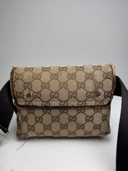 Vintage Gucci Monogram Crossbody Bag Beige Brown
