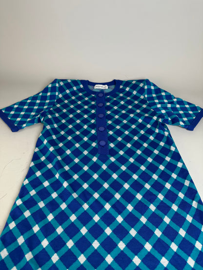 Vintage Yves Saint Laurent Knitted Dress Blue Turquoise White M