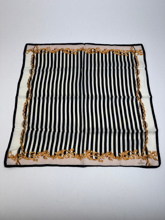 Vintage Fendi Striped Scarf Black White Gold