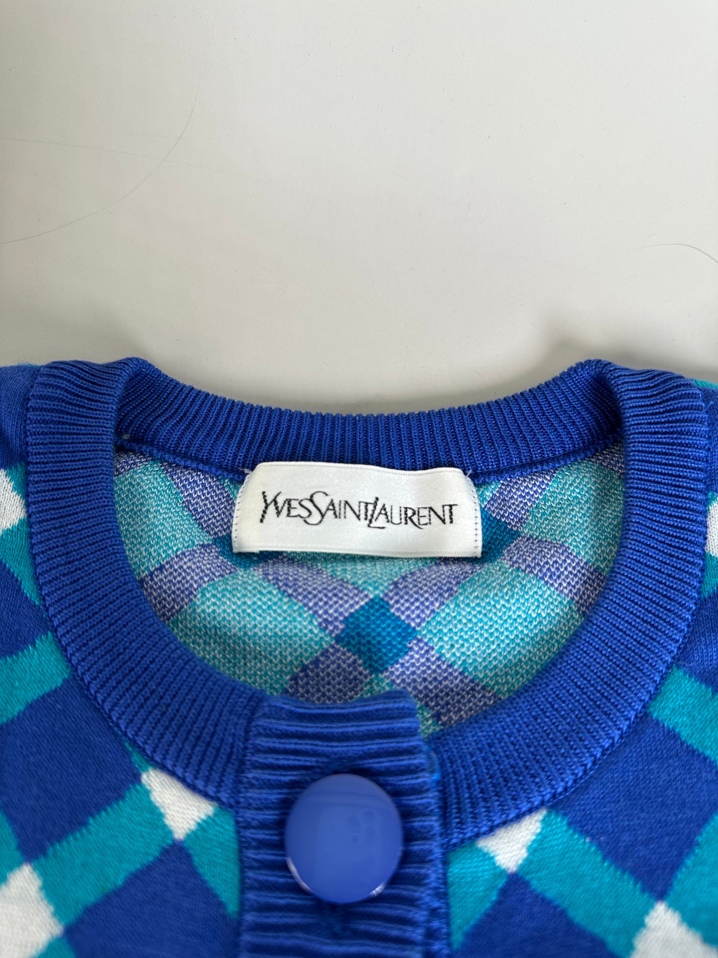 Vintage Yves Saint Laurent Knitted Dress Blue Turquoise White M