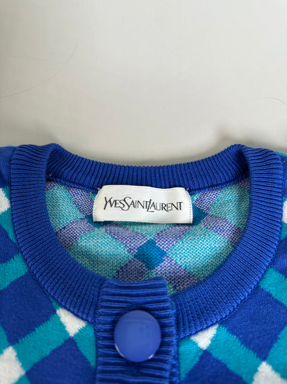Vintage Yves Saint Laurent Knitted Dress Blue Turquoise White M