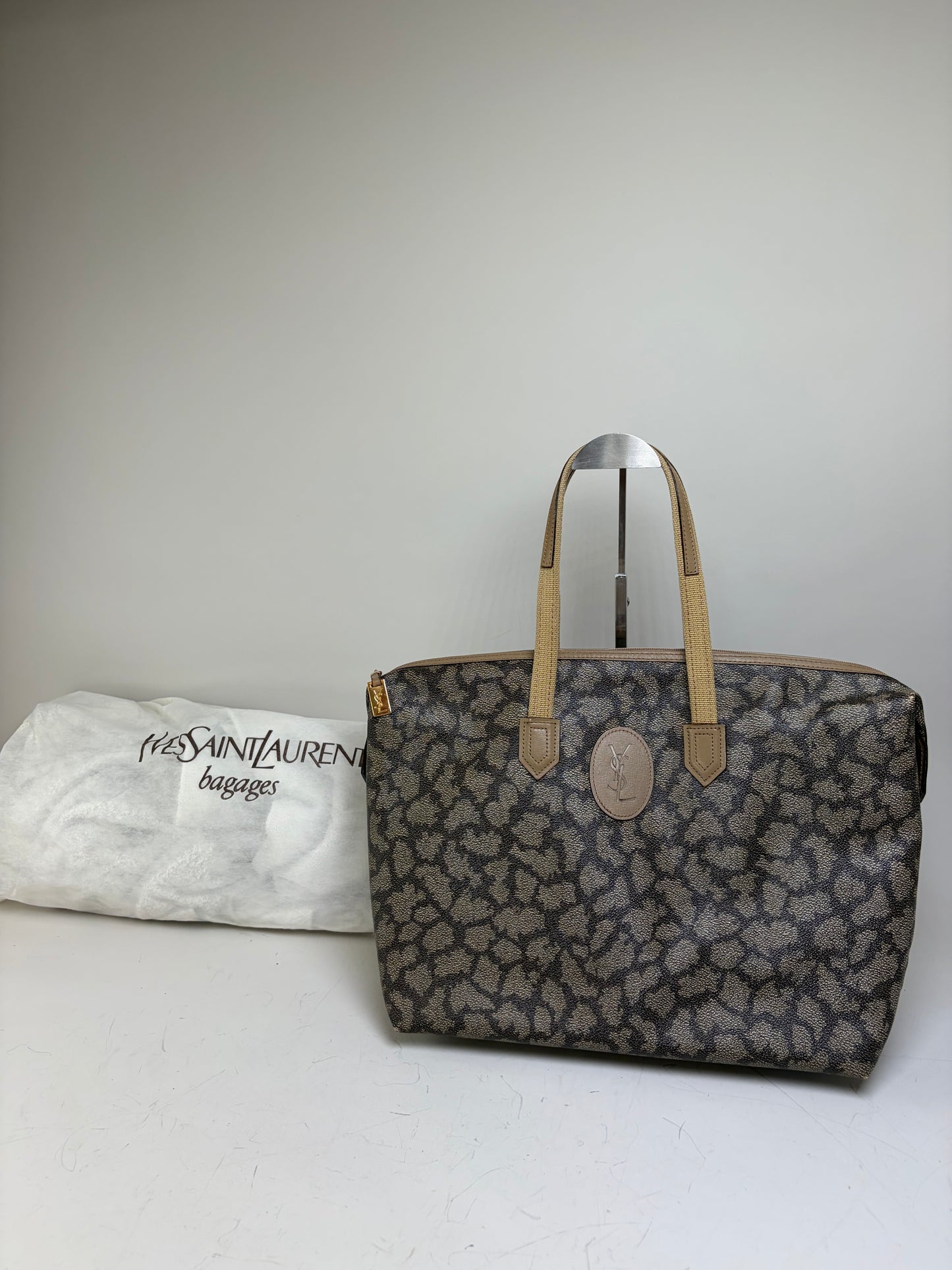 Vintage Yves Saint Laurent Monogram Canvas Tote Brown Cream