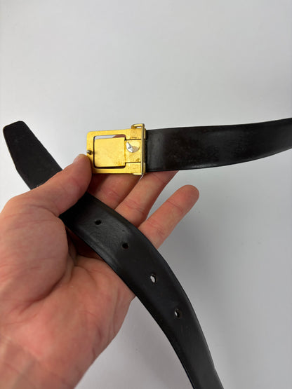 Vintage Dior Leather Belt Gold Buckle c. Late 1980s Black