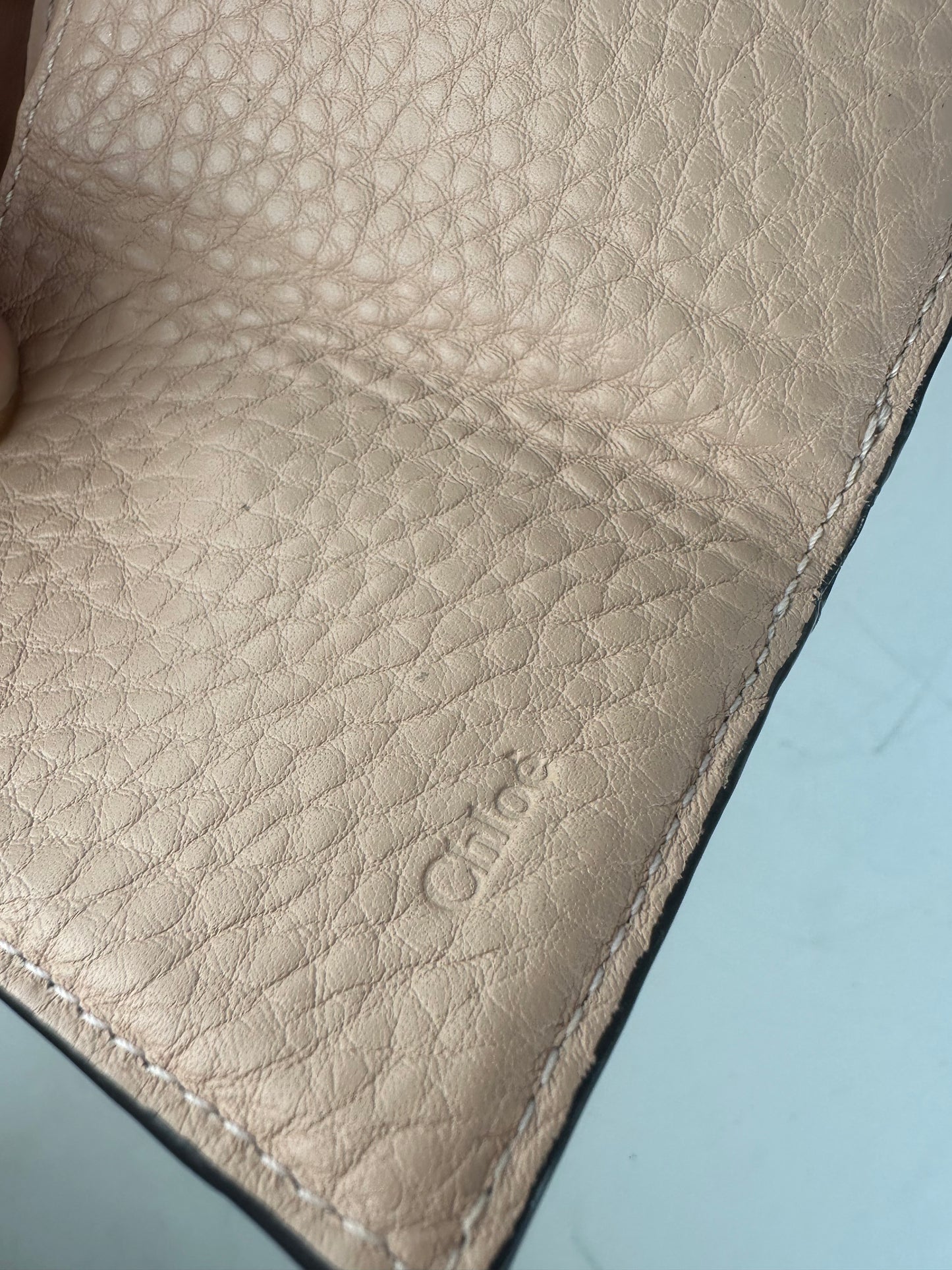 Vintage Chloe Leather Wallet Light Pink Gold Ring France