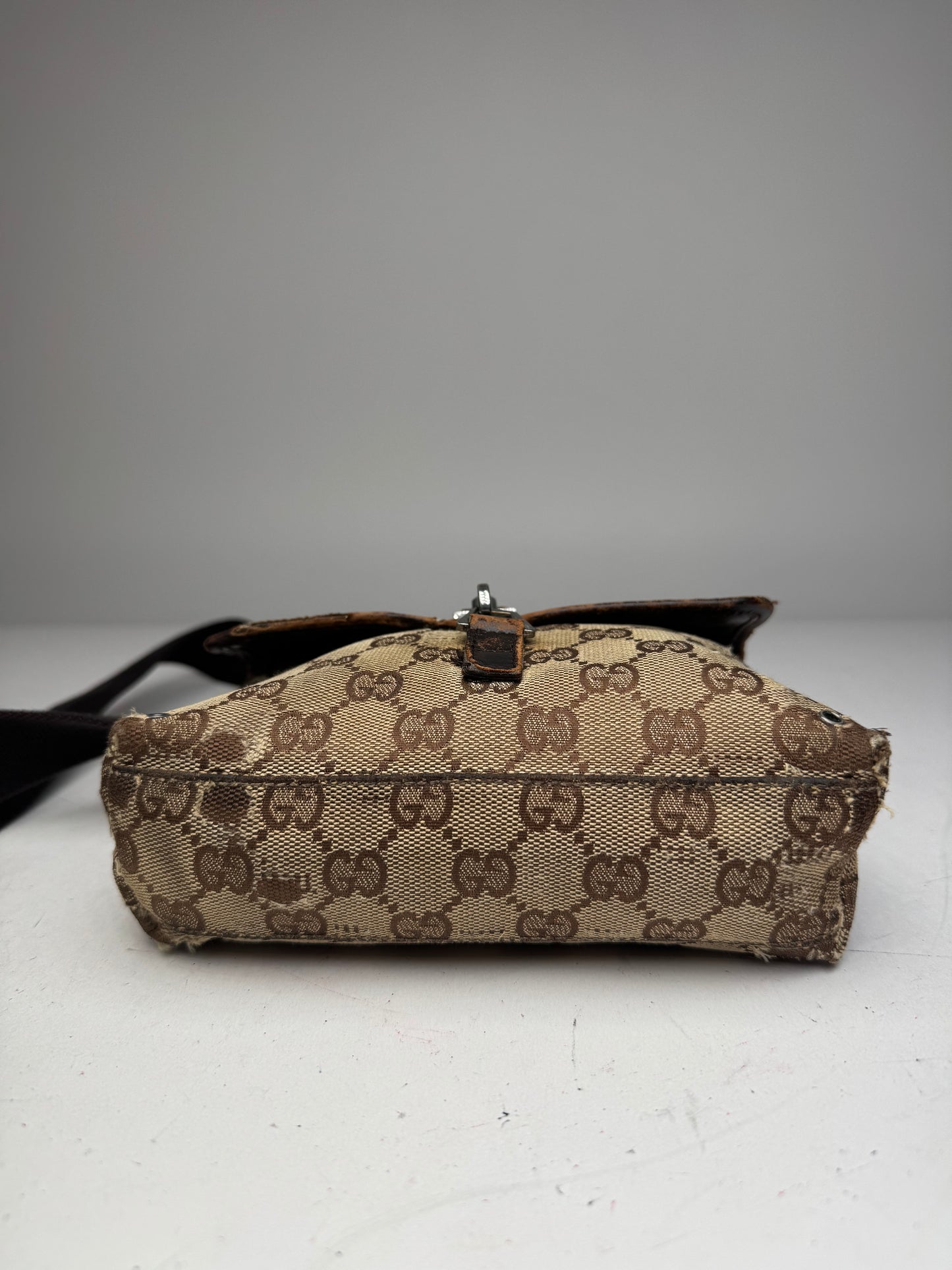 Vintage Gucci Monogram Crossbody Bag Beige Brown
