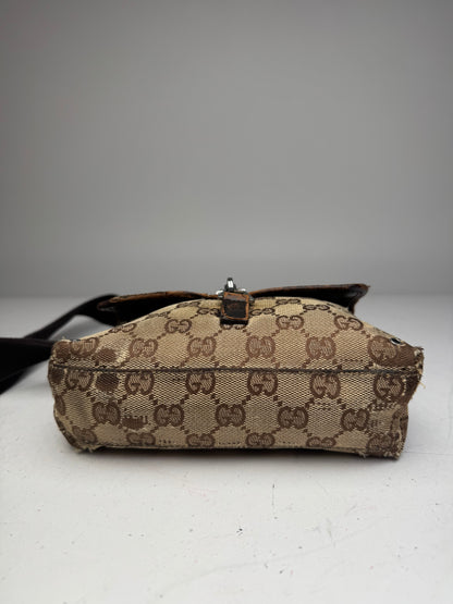 Vintage Gucci Monogram Crossbody Bag Beige Brown